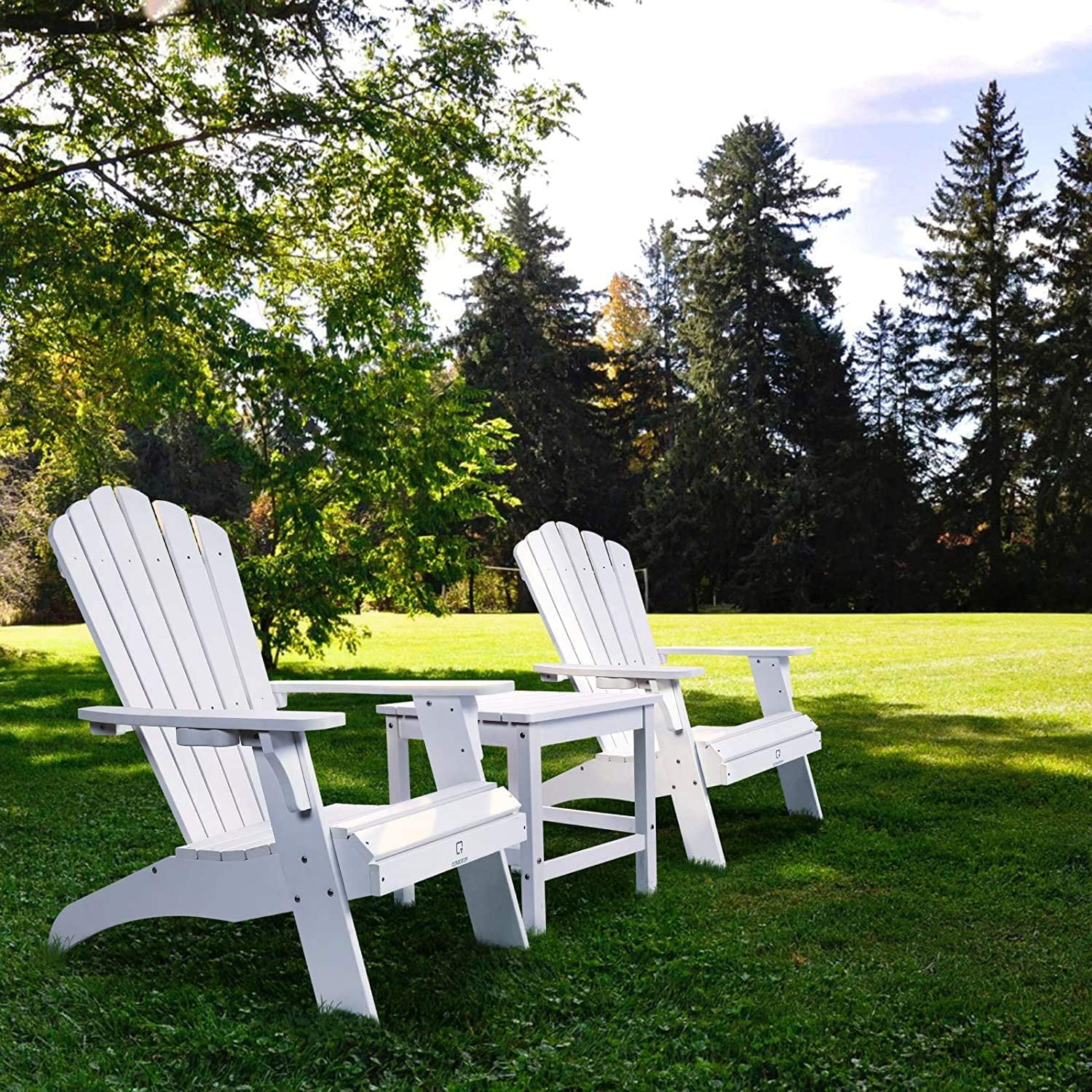 Adirondack Chair Outdoor Wooden Patio Chairs Folding Weather Resistant Lawn Chair w/Arms, Modern Reclining Seating Fire Pit Chair for Deck Backyard Garden Bench Pool, White