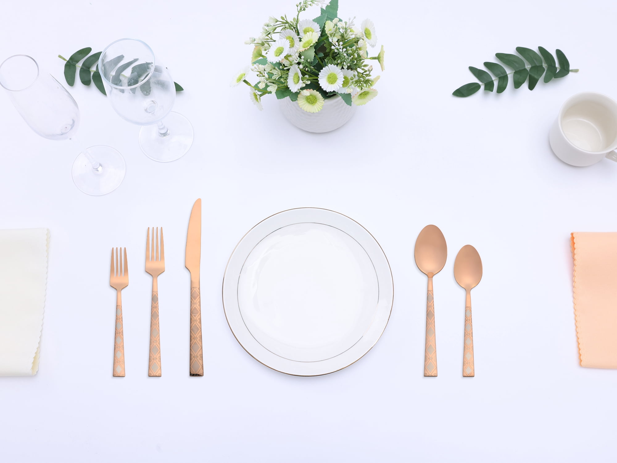 Unique Bargains 20 Piece Stainless Steel Flatware Set for 4 Vintage Cutlery Rose Gold