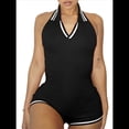 thumbnail image 1 of Body Sin Mangas A Rayas para Mujer, Pantalones Cortos, Mono de Corta con Cuello Negro L, 1 of 6