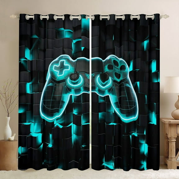 Gamer Curtains for Boys Gaming Themed Decor Blackout Curtains,Geometry Honeycomb Print Bedroom Curtains Modern Abstract Plaid Window Curtains,2 Panels 42"Wx84"L