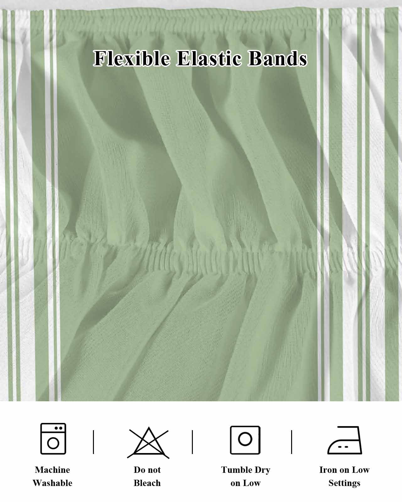 Sage Green Bed Skirt King Size 18" Drop White Striped Ruffled Wrap Around Bed Skirts Adjustable Elastic Bedskirt Dust Ruffle for King Size Bed