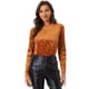 thumbnail image 1 of Camiseta casual de manga larga con cuello redondo y parte superior de terciopelo para mujer Marrón XS, 1 of 6