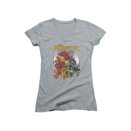 Fraggle Rock Classic TV Show Fraggles Group Hug Juniors V-Neck T-Shirt Tee