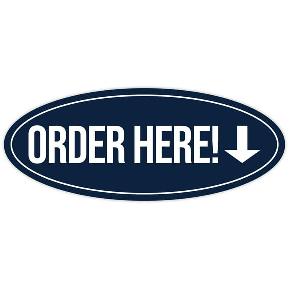 Signs ByLITA Oval Order Here Sign (Navy Blue / White) - Large