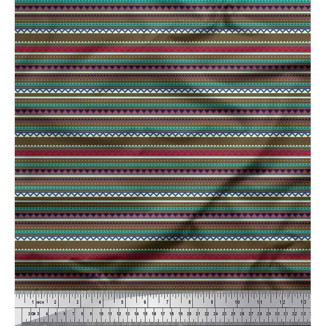 Soimoi Tissu en Coton Canard Rayé & Triangle Imprimé Géométrique 1 Yard 56 Pouces de Large