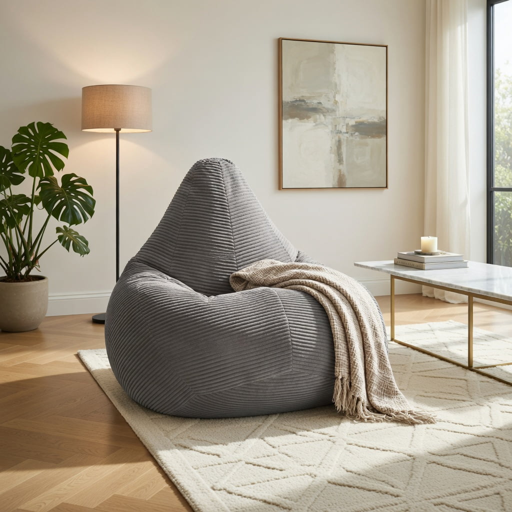 Hommoo Bean Bag Sofa Chair Lazy Sofa Chair, Ultra Soft Lazy Sofa with Skin-friendly Corduroy Cover and Soft Sponge Filling, Dark Gray