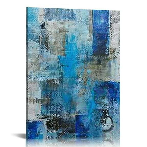 JEUXUS Abstract Canvas Wall Art for Living Room Large Size, Modern Abstract Blue & White Artwork Painting Picture for Bedroom Office Home Wall Decorations 12x16 in