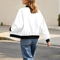 thumbnail image 3 of PRINxy Women's Long Sleeve Bomber Collar Full Zip Jacket with Decorative Chest Zip, Side Pockets for Fall Winter Casual White S, 3 of 8
