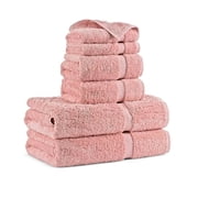 KAHAF COLLECTION 6 Piece Towel Set Pink – 100% Ringspun Cotton Soft & Highly Absorbent – Includes 2 Bath Towels, 2 Hand Towels & 2 Washcloths – Quick Dry, Durable, and Luxurious Bathroom Ess