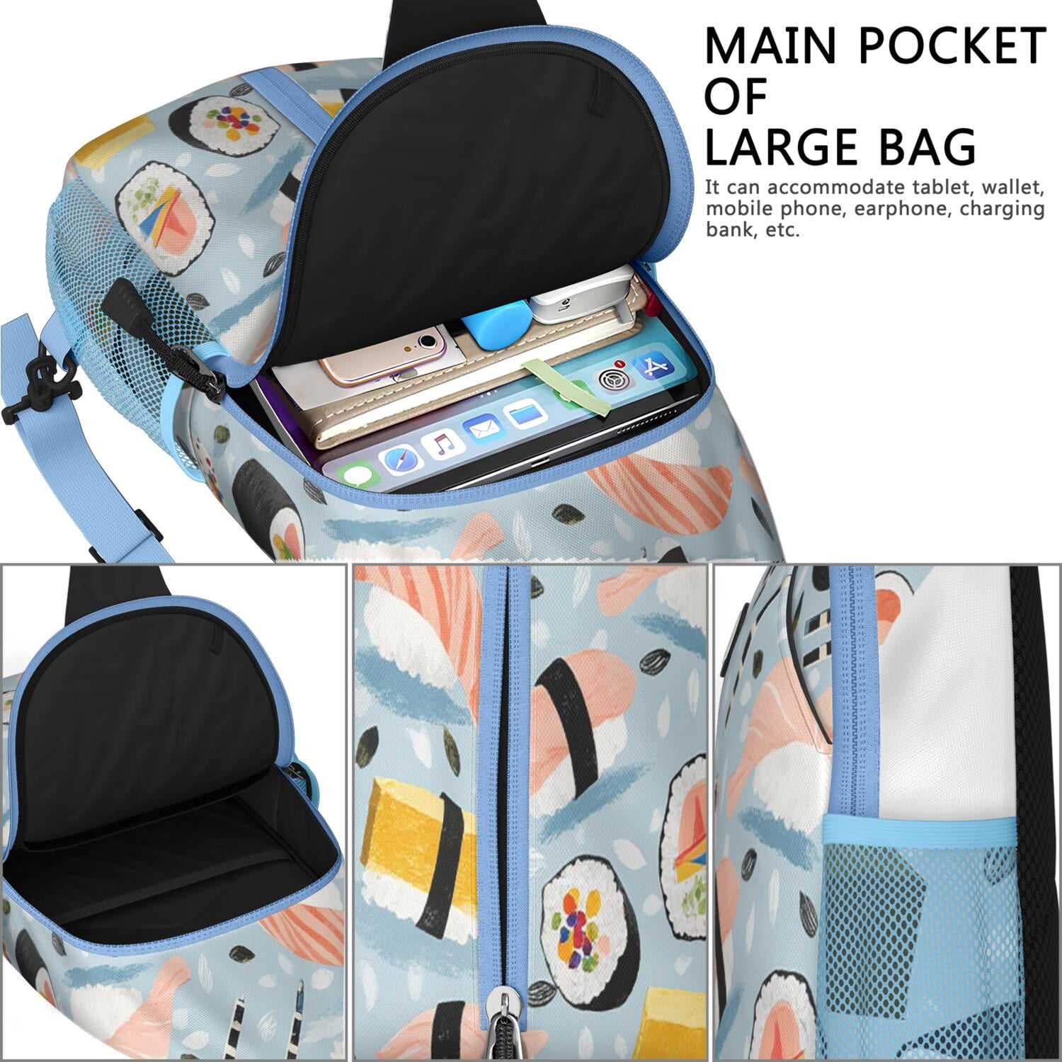 Crossbody Sling Bag Sushi Travel Sling Bag Travel Bag Hiking Bag for Men Women