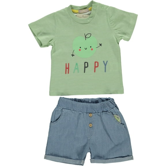 Joyful Apple 2-Piece Tee & Denim Shorts Set
