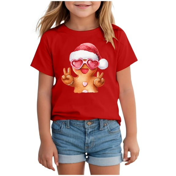 Staki Toddler Girl Christmas Christmas Shirt for Kids(Red,9-10 Years)