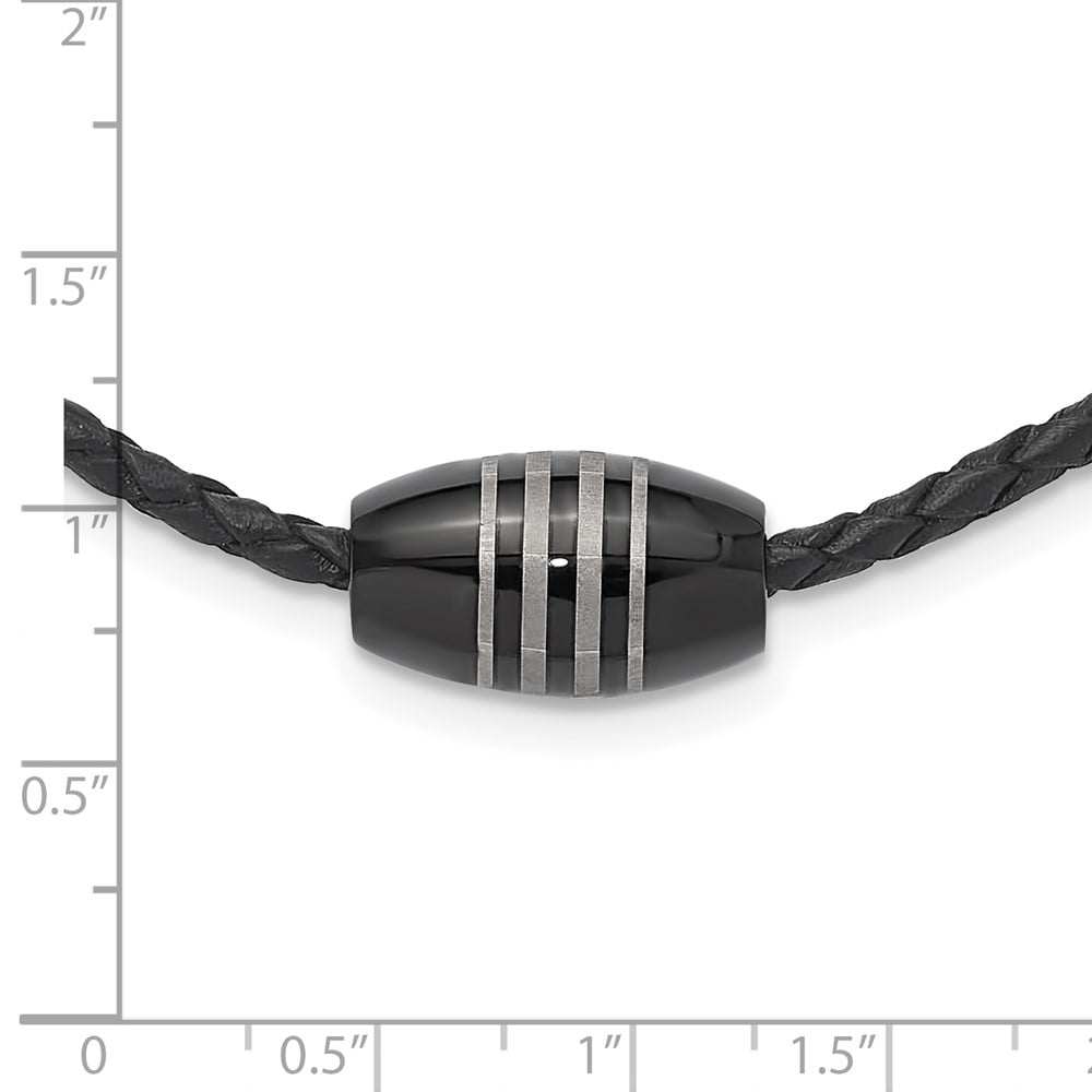 Stainless Steel Cord & Leather Necklace Chain Chisel Polished Black IP-plated 20 inch 11.5 mm