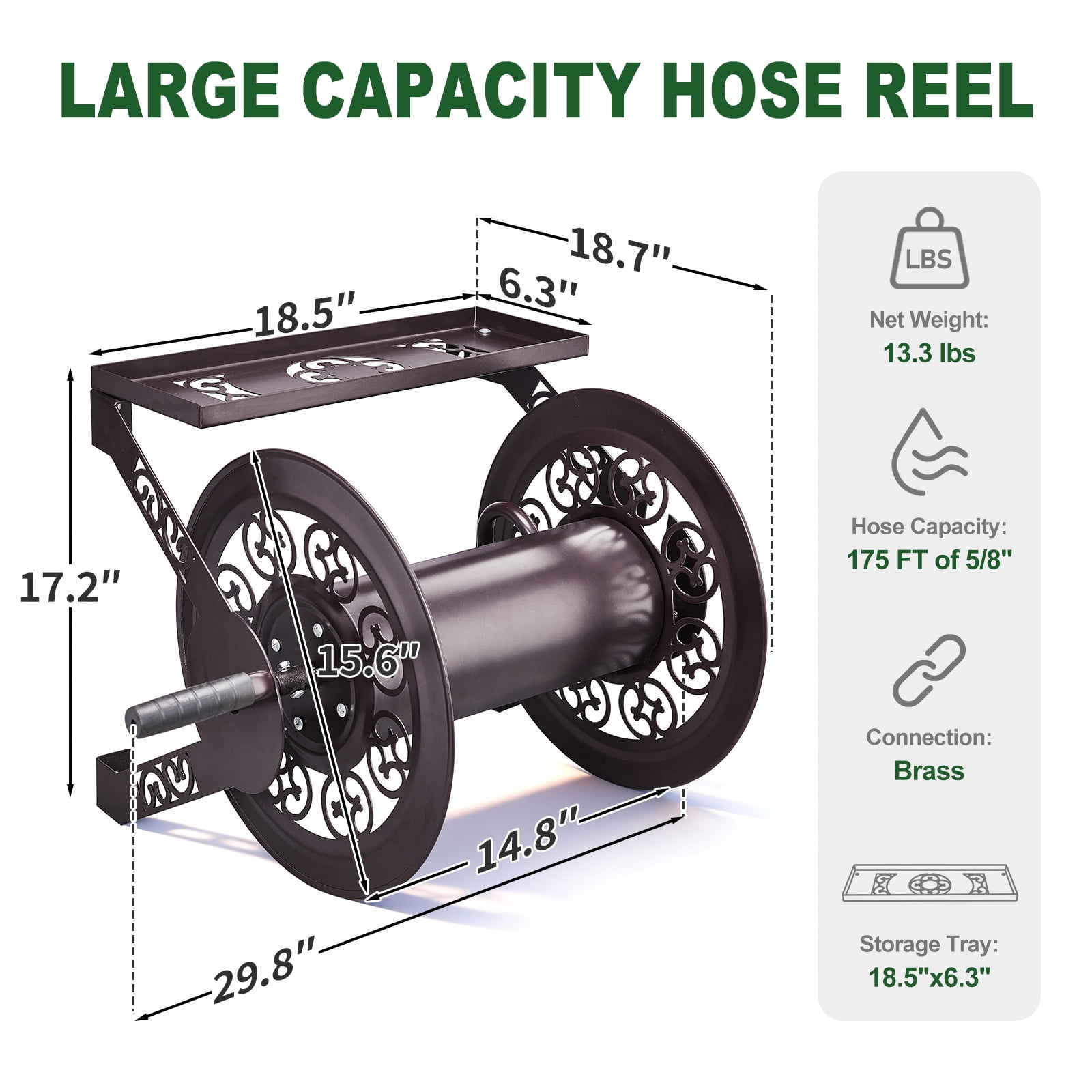 Ktaxon Exclusive Design Wall Mount Hose Reel, Retro Brown Iron Construction with Patented Smooth Winding System