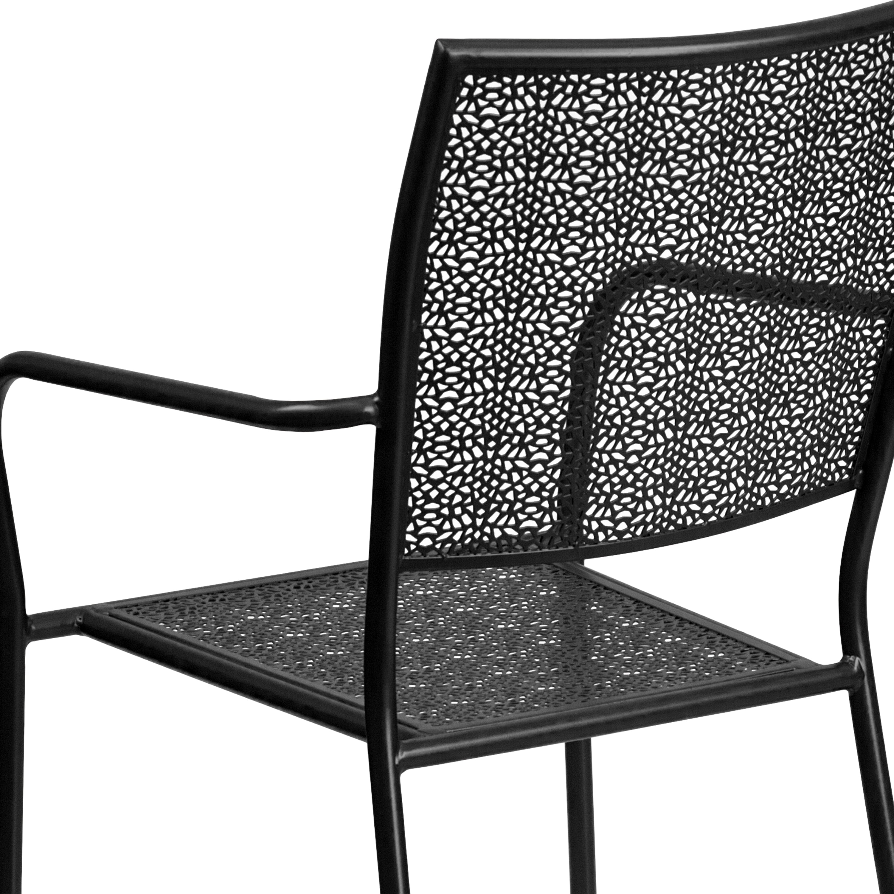 Flash Furniture Commercial Grade Black Indoor-Outdoor Steel Patio Arm Chair with Square Back