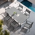 thumbnail image 3 of Pellebant 70" Patio Outdoor Dining Table for 6, Sturdy Aluminum Frame Wood-Grain Top with Umbrella Hole, Grey, 3 of 6