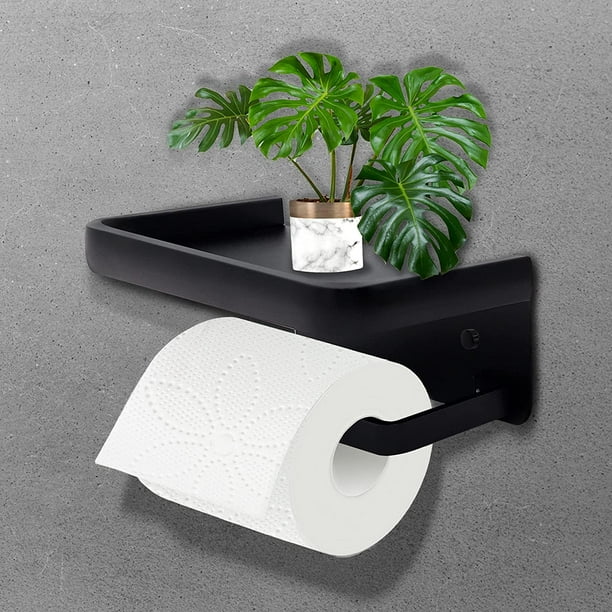 Windspeed Porte-rouleau de papier toilette 2 en 1 avec étagère, support  mural pour salle de bain et cuisine (noir) : : Bricolage