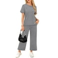 thumbnail image 5 of RPVATI 2 Piece Workout Sets for Women Summer Outfits Beach Short Sleeve Wide Leg Crop Pants Business Vacation Travel Matching Lounge Sets Gray XXL, 5 of 6