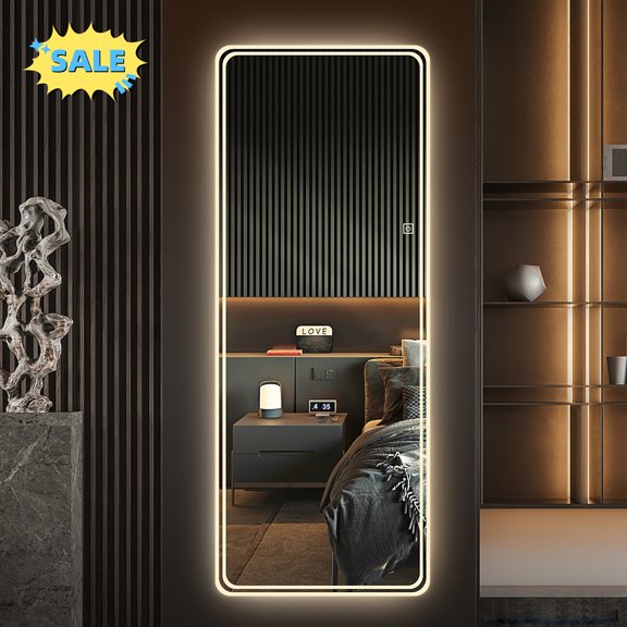 Tcbosik Full Length Mirror with LED Lights, 65" x 24" Full Body Mirror, Wall Mounted Mirror with Dimming for Bedroom, Silver