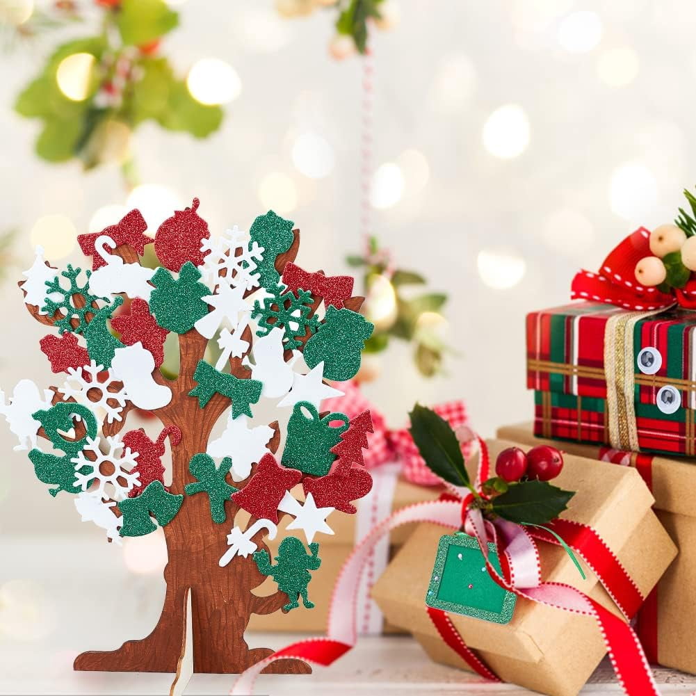 6 Set Foam Stickers 3D Craft Tree Kit Christmas Unfinished Wood Tree Christmas Tree with 500Pcs Santa Claus Gingerbread Elk Sticker for Art Project Family Activity Christmas Decoration Colorful
