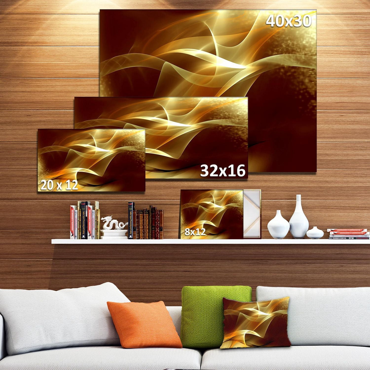 Designart Light Yellow Abstract Fractal Design Canvas Wall Art