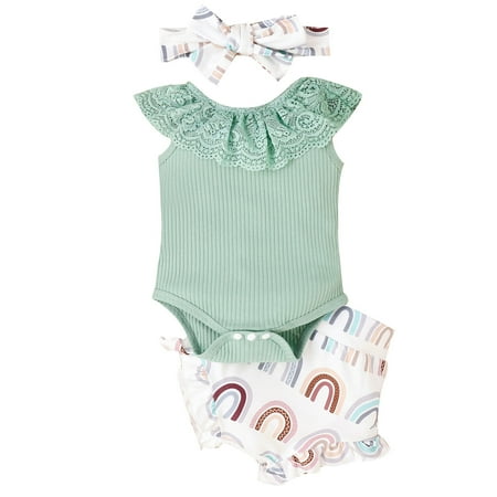 

Baby Girls Outfits Cartoon Cow Printed Sleeveless Tops Shorts Hairband 3 PCS Ribbed Spring Summer Vacation Cool Cute Outwear Stylish Comfy Kids Clothes Sets