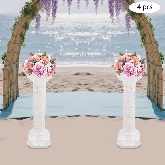ToppiJoy 35'' Tall Roman Column with Base, Plastic Statue Sculpture Pedestal Stand Holder for Indoor Outdoor Wedding Birthday Party Decor (4Pcs)