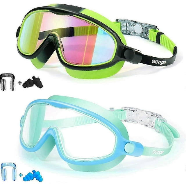 Swim Goggles 2 Pack Anti-Fog Anti-UV Wide View Swimming Goggles for Kids 3-14