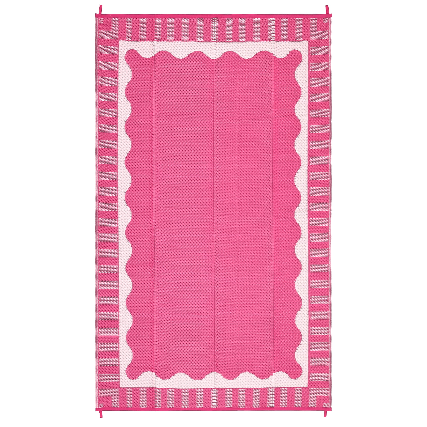 Nanan 8'x10' Outdoor Rug Scalloped Bordered Outdoor Patio Rug Waterproof Reversible Plastic Straw Rug for Camping Picnic Deck Balcony, Rose Red