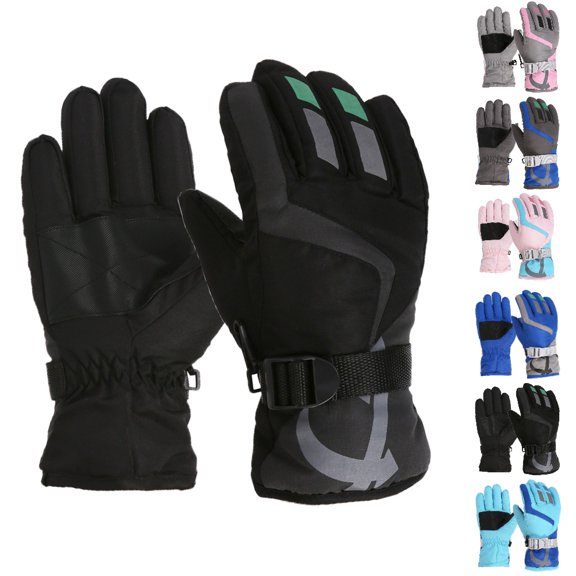 Bmisegm Kids Ski Mittens for Boys and Girls Windproof Outdoor Skating Snowboarding Kids Warm Gloves Insulated Cold Weather Mittens Black S