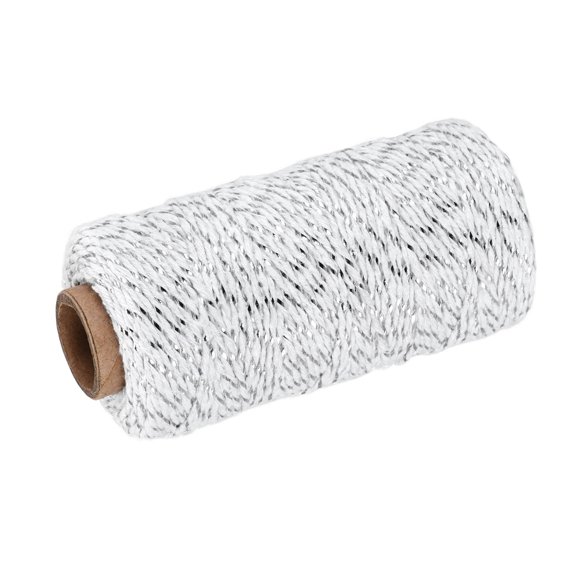 Twine Packing String Wrapping Cotton Twine 100M Silver Tone and White Rope for Gift Wrapping Twine