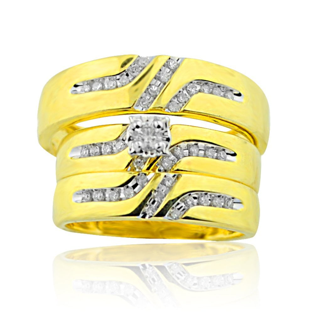 Midwest Jewellery 0.28cttw Diamond Wedding Ring Set Mens and Womens Rings 3pc Set 10K Gold