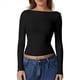 thumbnail image 3 of Camisa de Larga con Cuello Redondo para Mujer, Básica, con Doble Forro y Fruncido Lateral, para Salir Negro M, 3 of 7