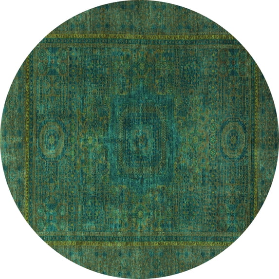 Ahgly Company Indoor Round Abstract Turquoise Blue Modern Area Rugs, 5' Round
