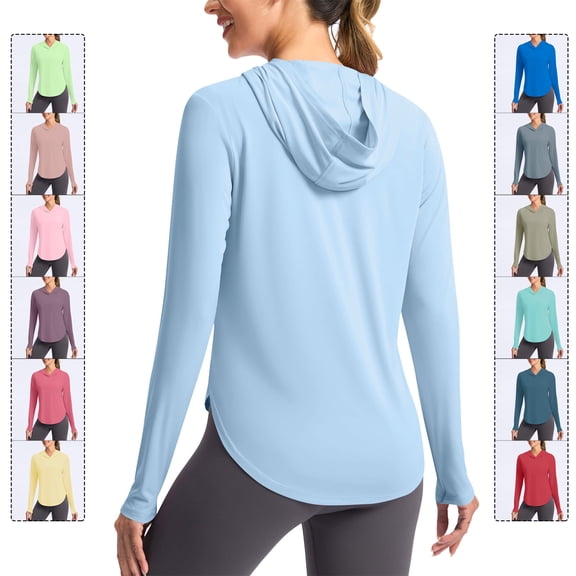 TGSLY Women's UPF 50 Sun Protection Hoodie Lightweight Long Sleeve Solid Color Shirts Dressy Casual Curved High-Low Hem Hooded Tops with Thumb Holes XXL