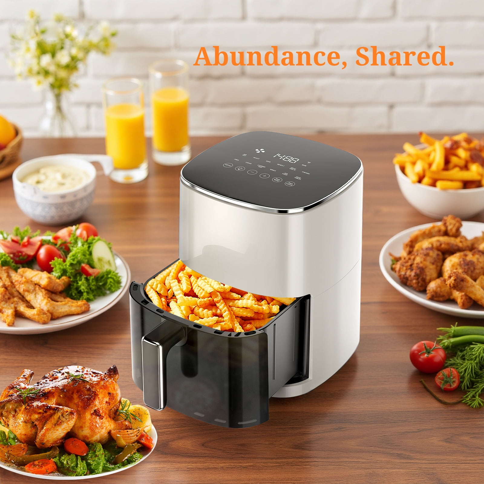 Sybels Air Fryer with Viewing Window, 6-Quart 12-in-1 Multi-Function Appliance for Air Frying, Roasting, Baking & Dehydrating, Beige