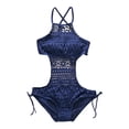 thumbnail image 2 of Joernso Sexy One-piece Swimsuit Halter Sleeveless Backless Monokini Slim Fit Solid Color Criss-Cross Back Hollow Lace Vacation Swimwear, 2 of 8