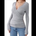 thumbnail image 2 of Camisas de Larga para Mujer, Cuello en V, Punto Acanalado, Corte Ajustado, Suéter con Botones, Blusa Informal de Trabajo para Otoño. Gris M, 2 of 10