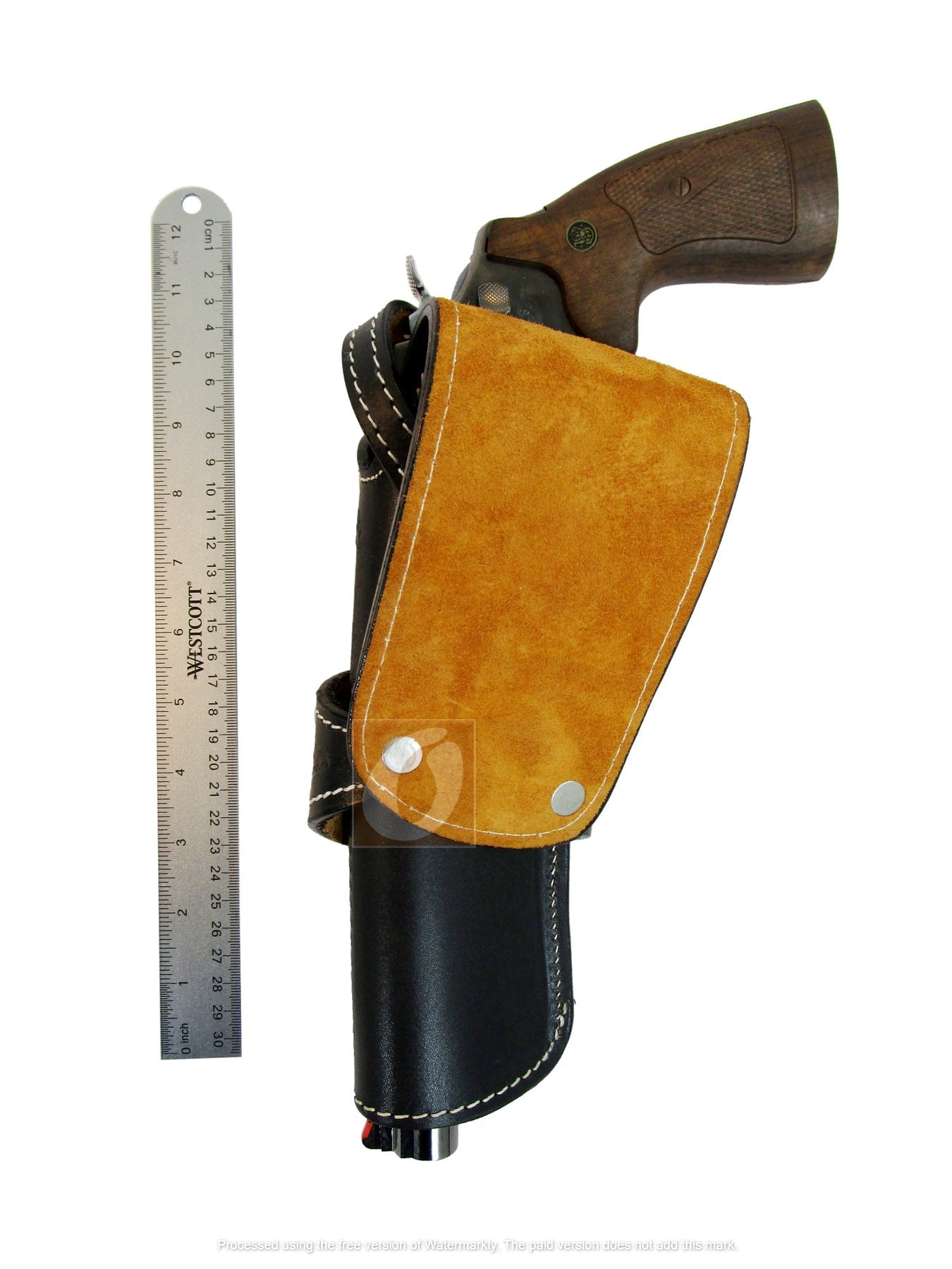 Leather Holster Long Barrel Western Gun Cover Spikes Tooled Black - Right Handed