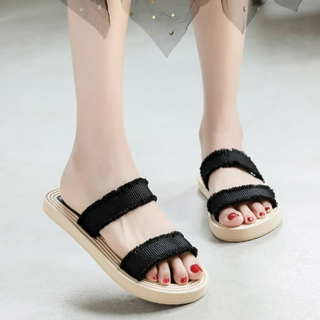 

Fashion Summer Women Slippers Double Strap Solid Color Flat Lightweight Casual Beach Womens Bedroom Slippers Womens House Slippers Size 7.5 Size 9 Womens Slippers Women Slippers Summer Womens Comfy