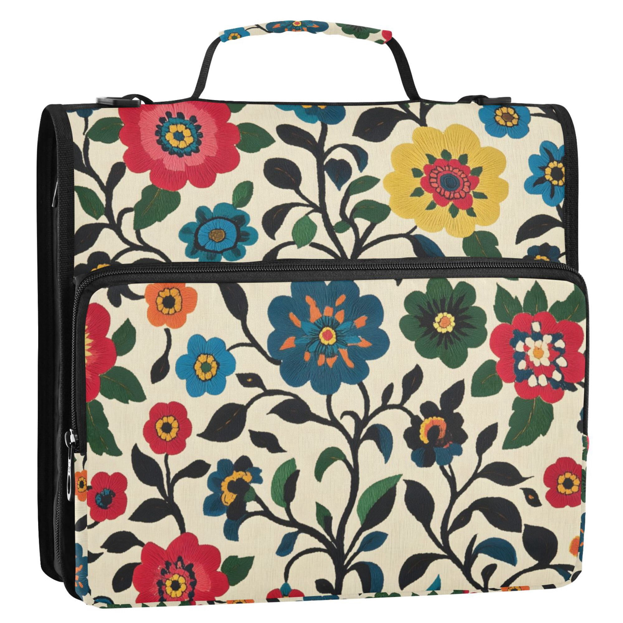 FORMRS Zipper Binder with Shoulder Strap 2-inch Ring 500 Sheet Capacity File Bag, Vibrant Floral