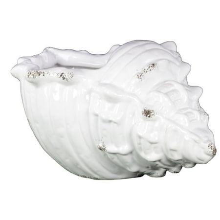 Ceramic Conch Large Shell Distressed Gloss White