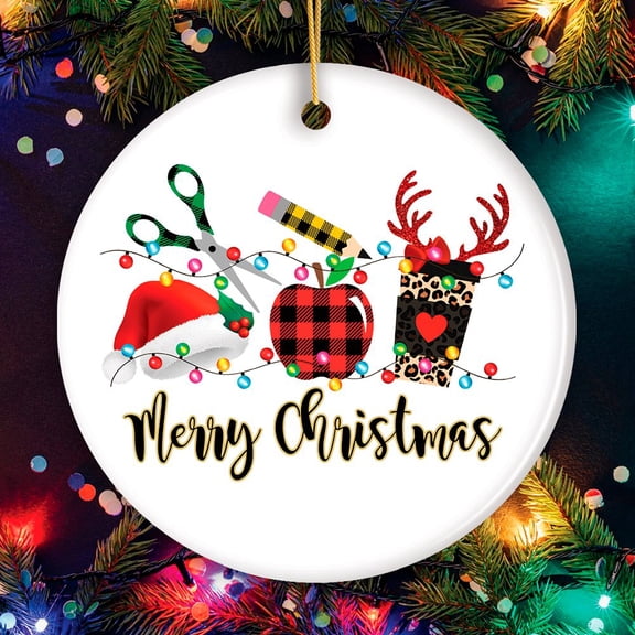Merry Christmas Plaid Teacher Ornament, School Professional Gift