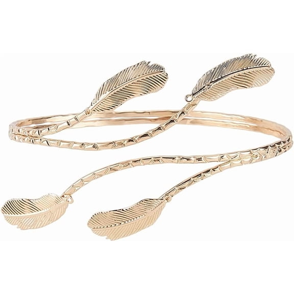 Gold Upper Arm Cuff Bangles Vintage Sparkle Boho Leaf Shaped Cuffs Bracelet Metallic Alloy Bracelets Jewelry