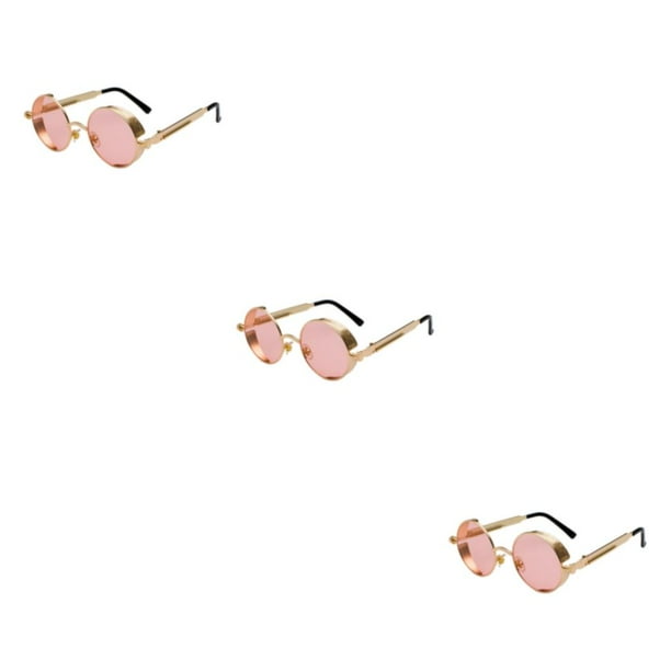 Qarigey Steampunk Retro Round Circle Gafas de sol Marco de metal Protección Oro Rosa Type2