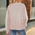 thumbnail image 4 of Suéter de manga de encaje para mujer Jersey de manga larga ahuecada Cuello redondo Sudadera de gofre para mujer para otoño invierno Rosa amarillento S, 4 of 6