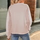 thumbnail image 4 of Suéter de mujer con cuello redondo, manga larga, calado y tejido gofre para otoño-invierno, color rosa amarillento, talla L, 4 of 6
