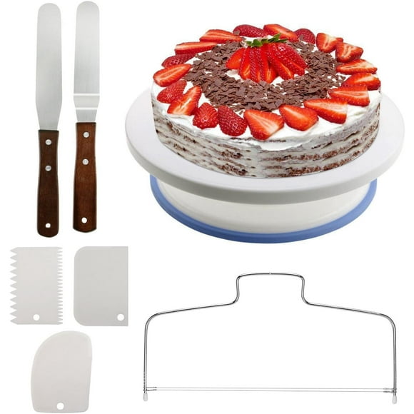Rotatable cake plate, cake plate Cake Decorating Stand Spinner Baking Decorating Accessories with 2 Icing Spatula and 3 Icing Smoother 1 Cake Base Divider for Baking Pastries, Frosting (7pcs)