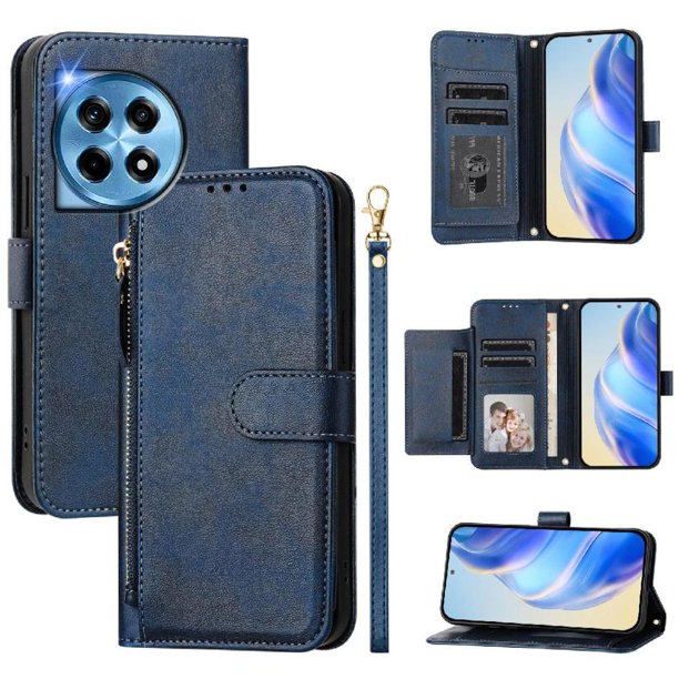 Funda para Oneplus ACE3 5G con cremallera tipo cartera, tarjetero, marco de fotos, soporte y cordón, de piel sintética. azul