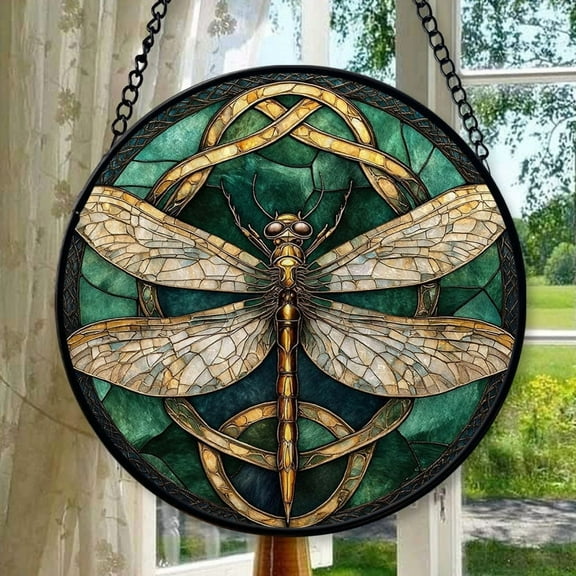 Customized Mystic Celtic Dragonfly Suncatchers for Windows, Ornament Window Hangings,Hand-Painted Glass Panel Perfect for Home Decor, 2025, Holiday 2025, Seasonal Holiday Decor,